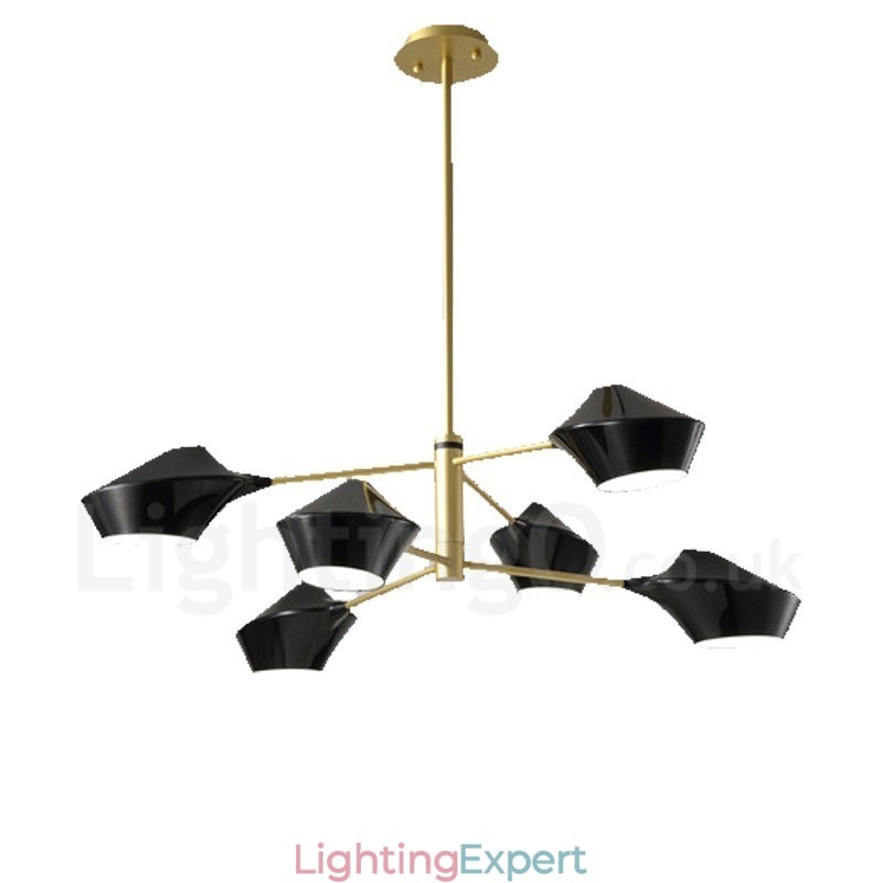 2 Tiers Multi Colours Linear Retro Chandelier 6 Light with Acrylic Shades Outdoors Garage