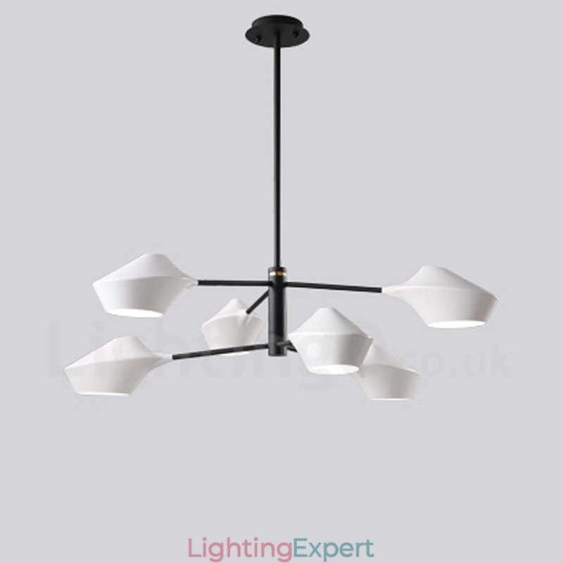 2 Tiers Multi Colours Linear Retro Chandelier 6 Light with Acrylic Shades Outdoors Garage