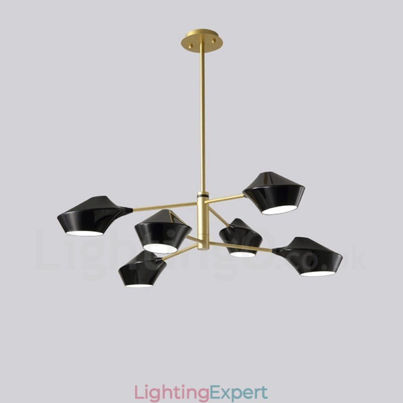 2 Tiers Multi Colours Linear Retro Chandelier 6 Light with Acrylic Shades Outdoors Garage
