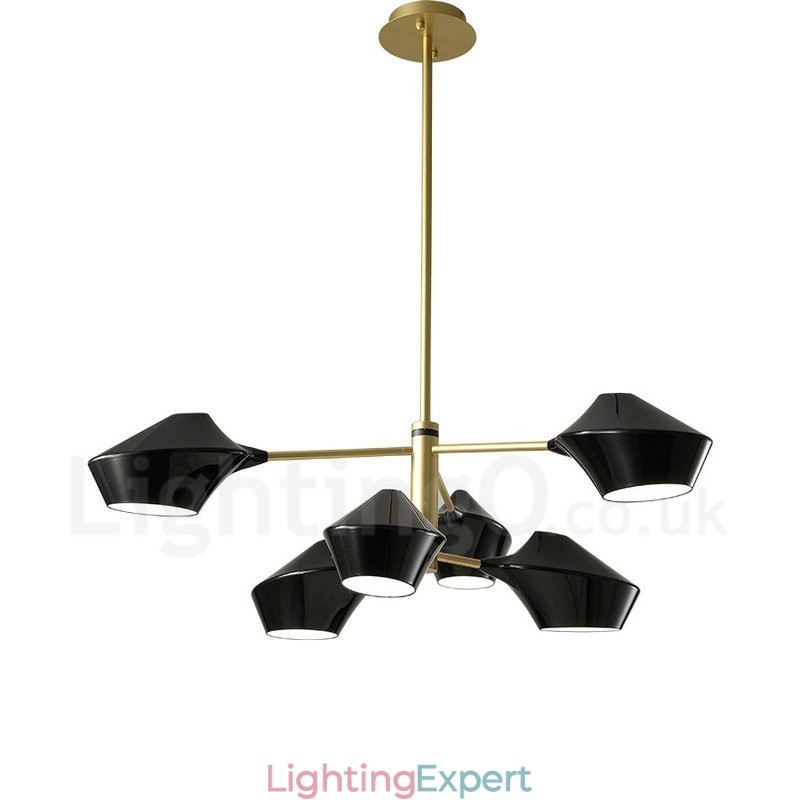 2 Tiers Multi Colours Linear Retro Chandelier 6 Light with Acrylic Shades Outdoors Garage