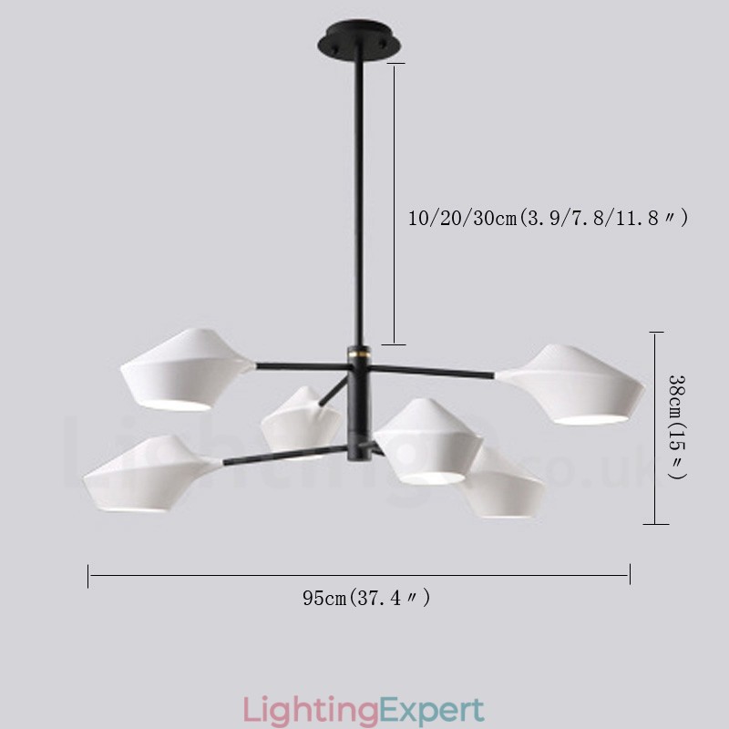 2 Tiers Multi Colours Linear Retro Chandelier 6 Light with Acrylic Shades Outdoors Garage