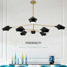 Two Tiers Multi Colours Linear Retro Chandelier 8 Light with Acrylic Shades Outdoors Garage