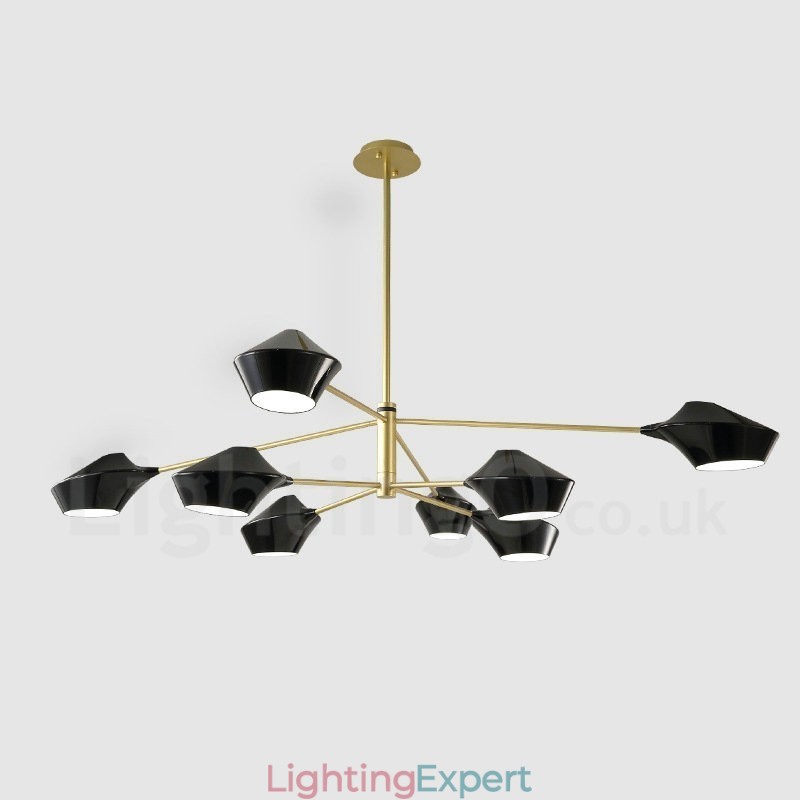 Two Tiers Multi Colours Linear Retro Chandelier 8 Light with Acrylic Shades Outdoors Garage