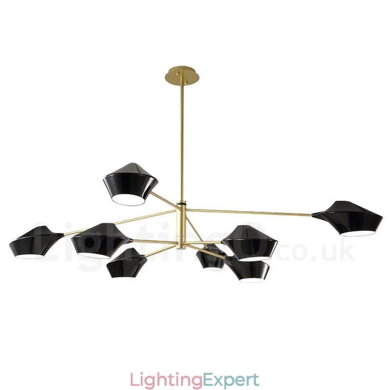 Two Tiers Multi Colours Linear Retro Chandelier 8 Light with Acrylic Shades Outdoors Garage