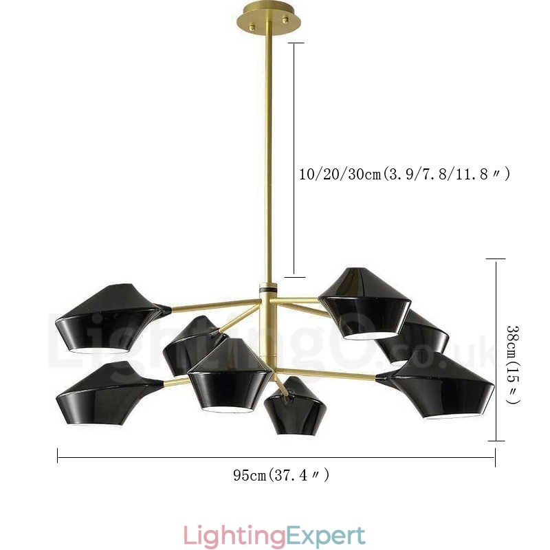 Two Tiers Multi Colours Linear Retro Chandelier 8 Light with Acrylic Shades Outdoors Garage