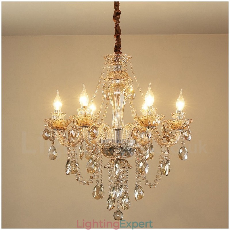 6 Light Cognac Colour Elegant Crystal Candle Chandelier