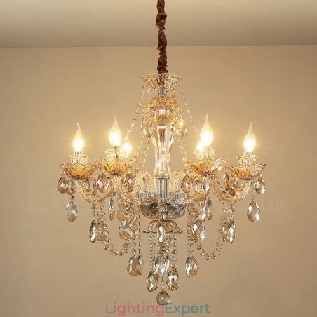 6 Light Cognac Colour Elegant Crystal Candle Chandelier