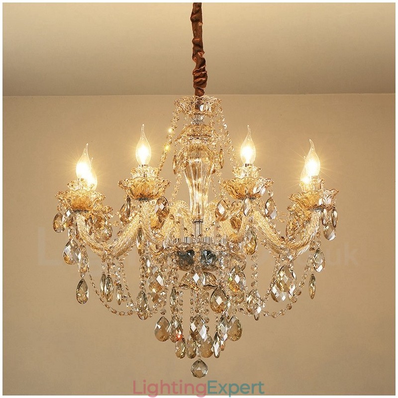 8 Light Cognac Colour Elegant Crystal Candle Chandelier
