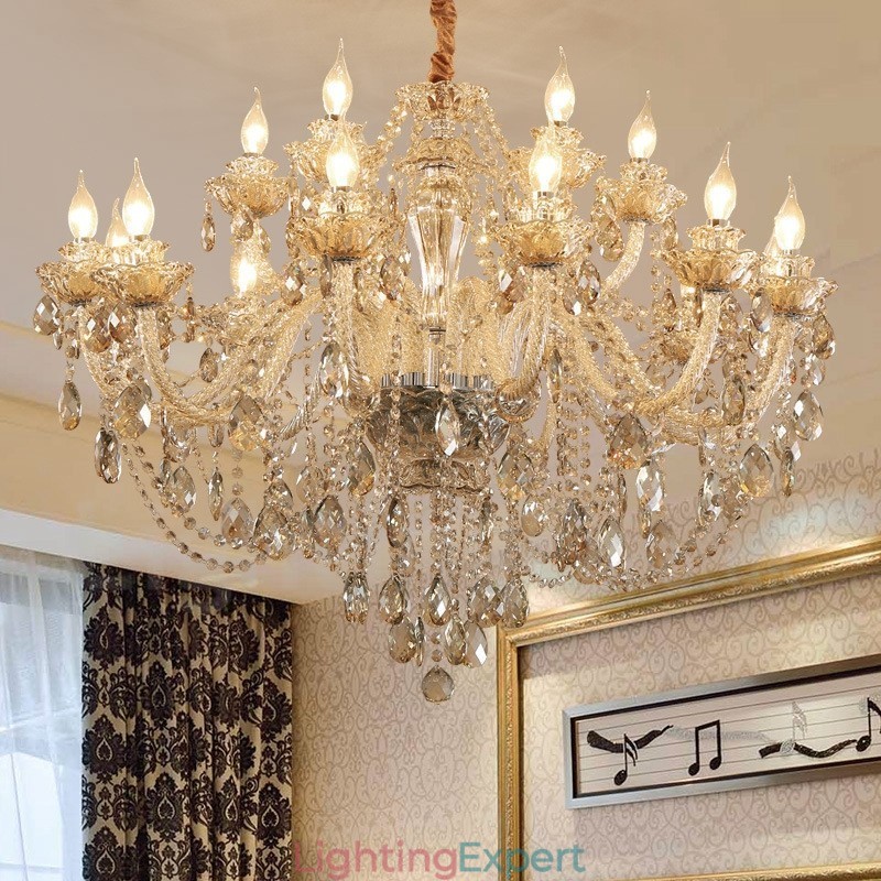 18 (12+6) Light Cognac Colour Elegant Crystal Candle Chandelier
