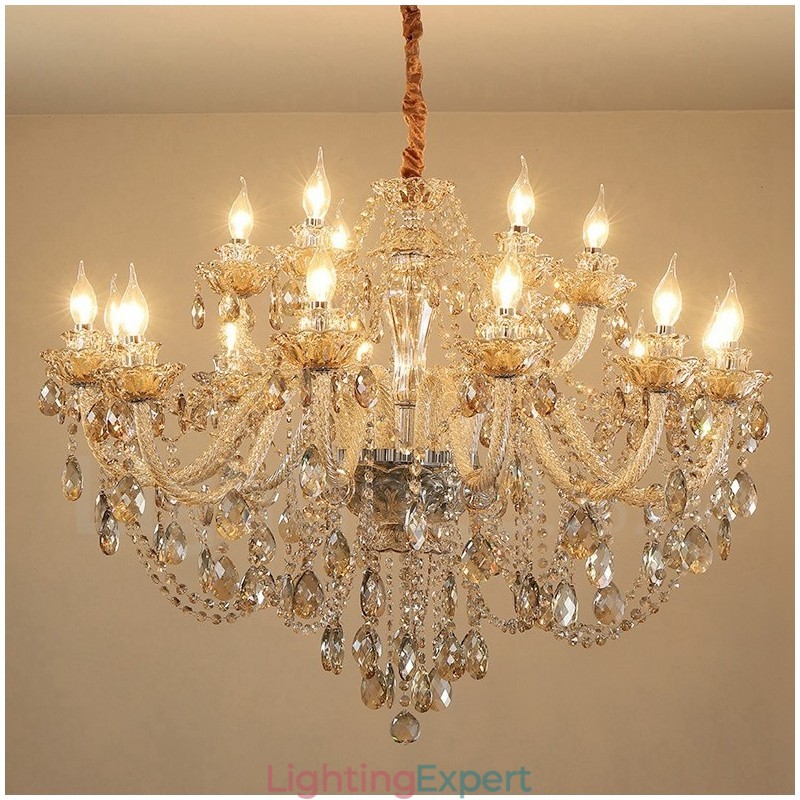 18 (12+6) Light Cognac Colour Elegant Crystal Candle Chandelier