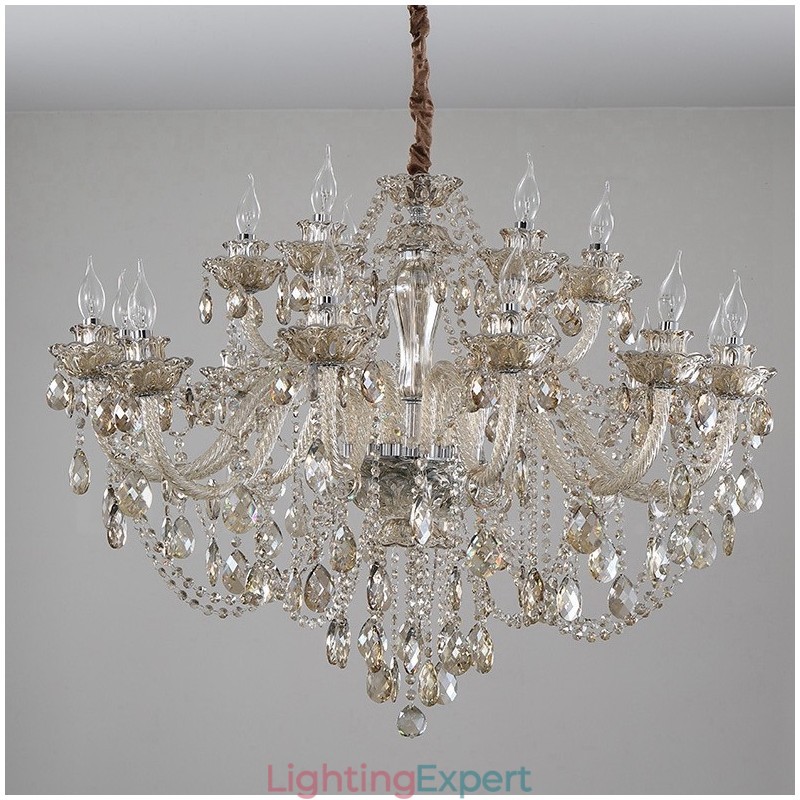 18 (12+6) Light Cognac Colour Elegant Crystal Candle Chandelier