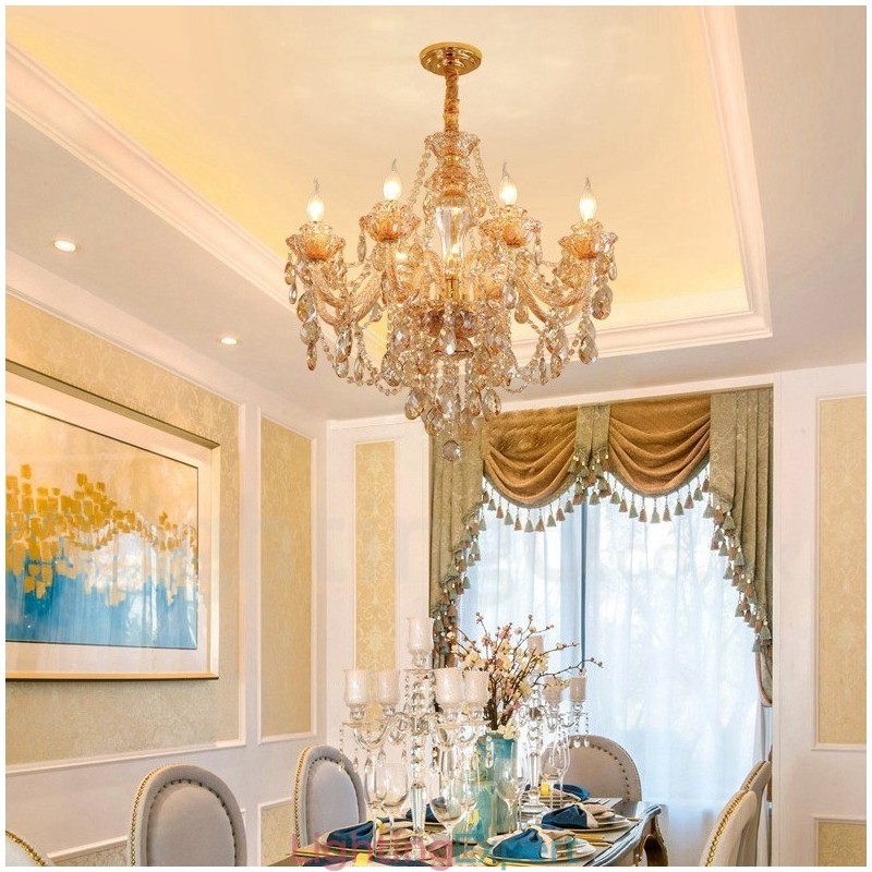 8 Light Amber Gold Elegant Crystal Candle Chandelier