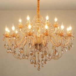 18 (12+6) Light Amber Gold Elegant Crystal Candle Chandelier
