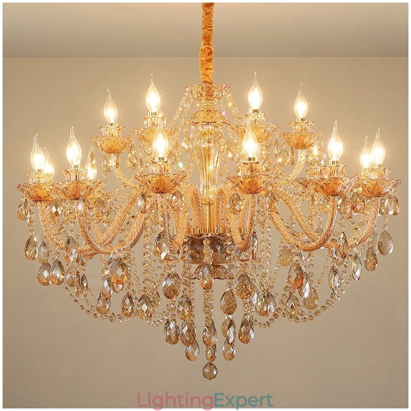 18 (12+6) Light Amber Gold Elegant Crystal Candle Chandelier