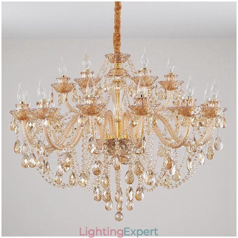 18 (12+6) Light Amber Gold Elegant Crystal Candle Chandelier