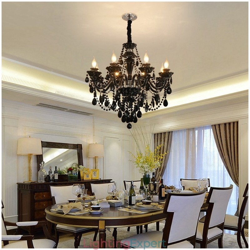 8 Light Black Elegant Crystal Candle Chandelier