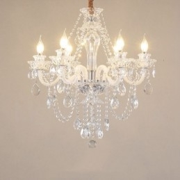 6 Light Clear Crystal Candle Chandelier Special Design with White Arms