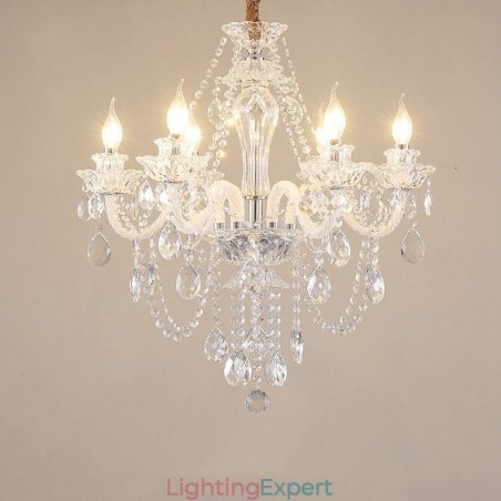 6 Light Clear Crystal Candle Chandelier Special Design with White Arms 6 Light Clear Crystal Candle Chandelier Special Design with White Arms