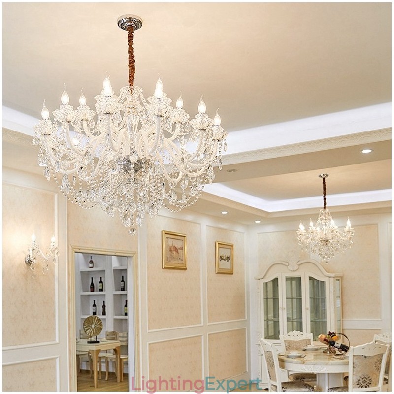 18 (12+6) Light Clear Crystal Candle Chandelier with White Arms