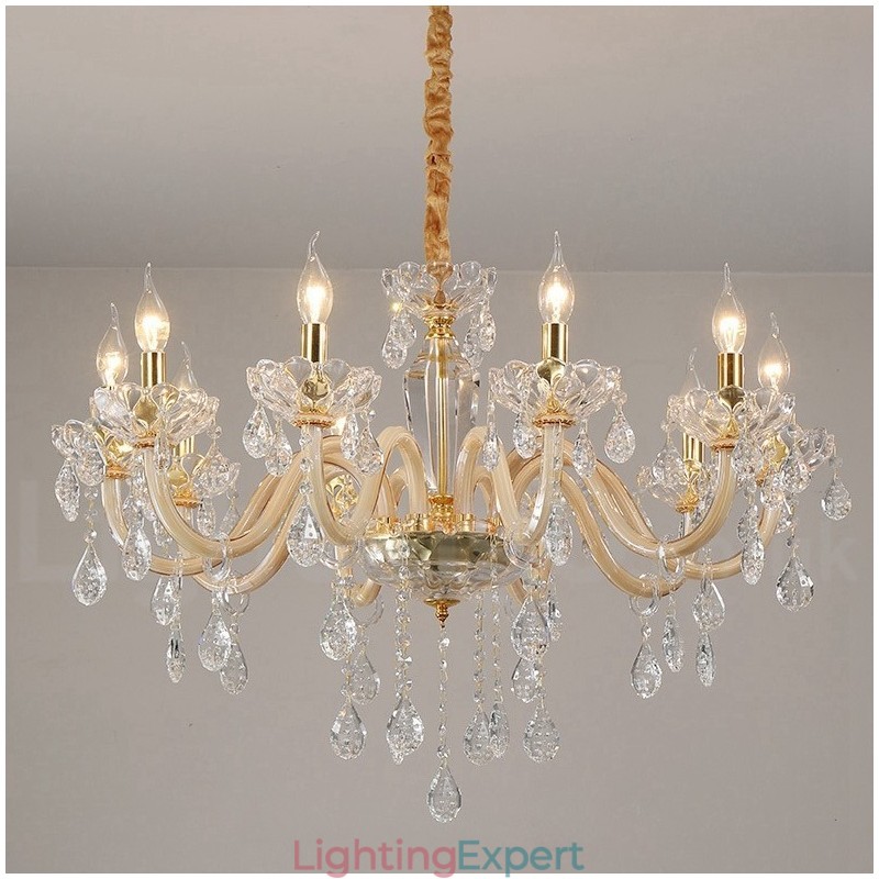 Gold Chandelier with Clear Crystal Candle Chandelier