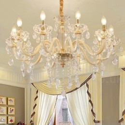 Gold Chandelier with Clear Crystal Candle Chandelier