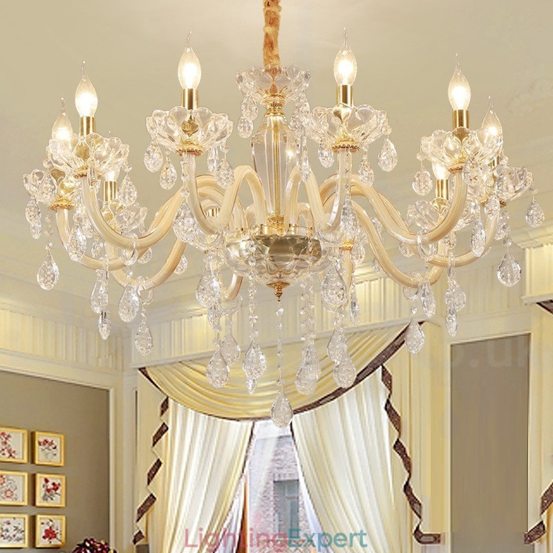 Gold Chandelier with Clear Crystal Candle Chandelier