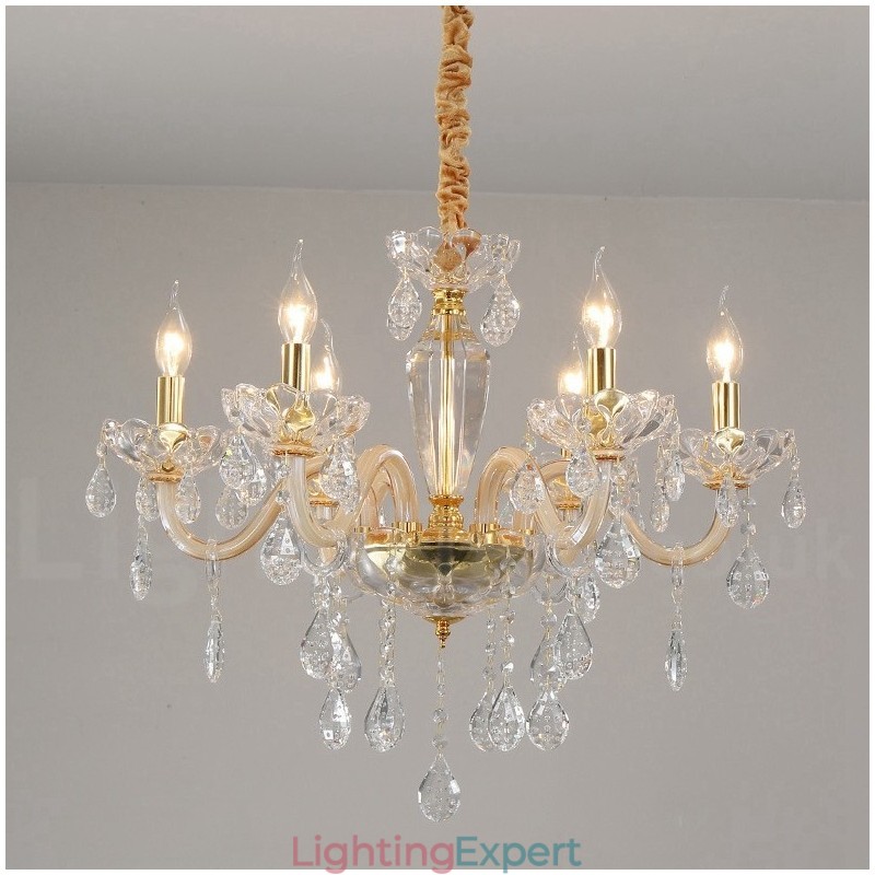 Gold Chandelier with Clear Crystal Candle Chandelier