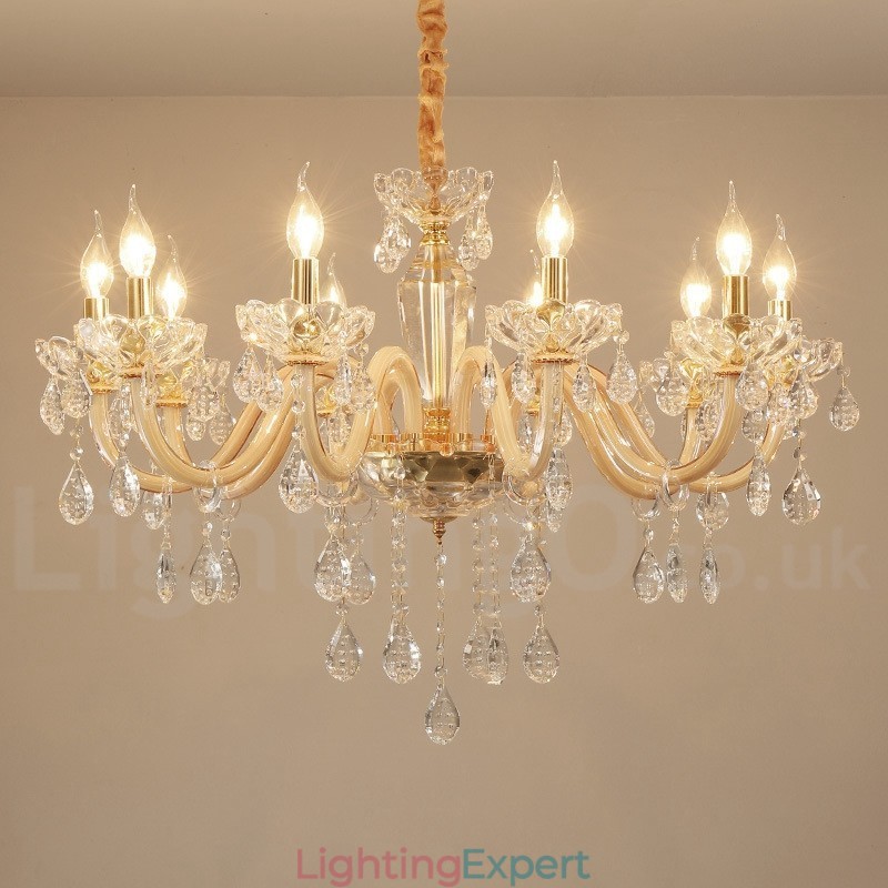 Gold Chandelier with Clear Crystal Candle Chandelier