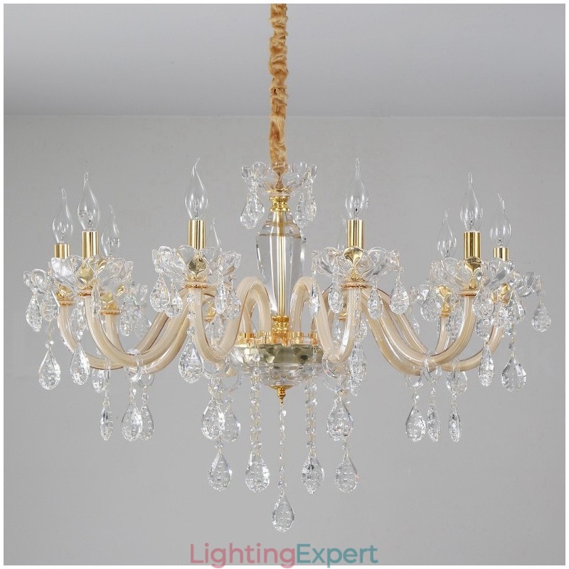 Gold Chandelier with Clear Crystal Candle Chandelier
