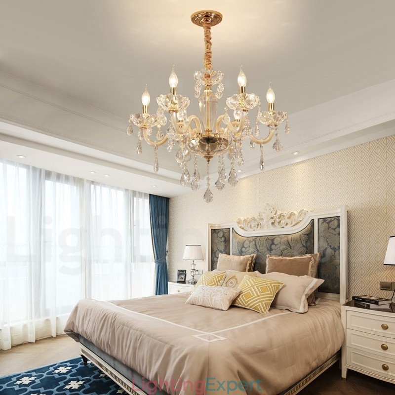 Gold Chandelier with Clear Crystal Candle Chandelier