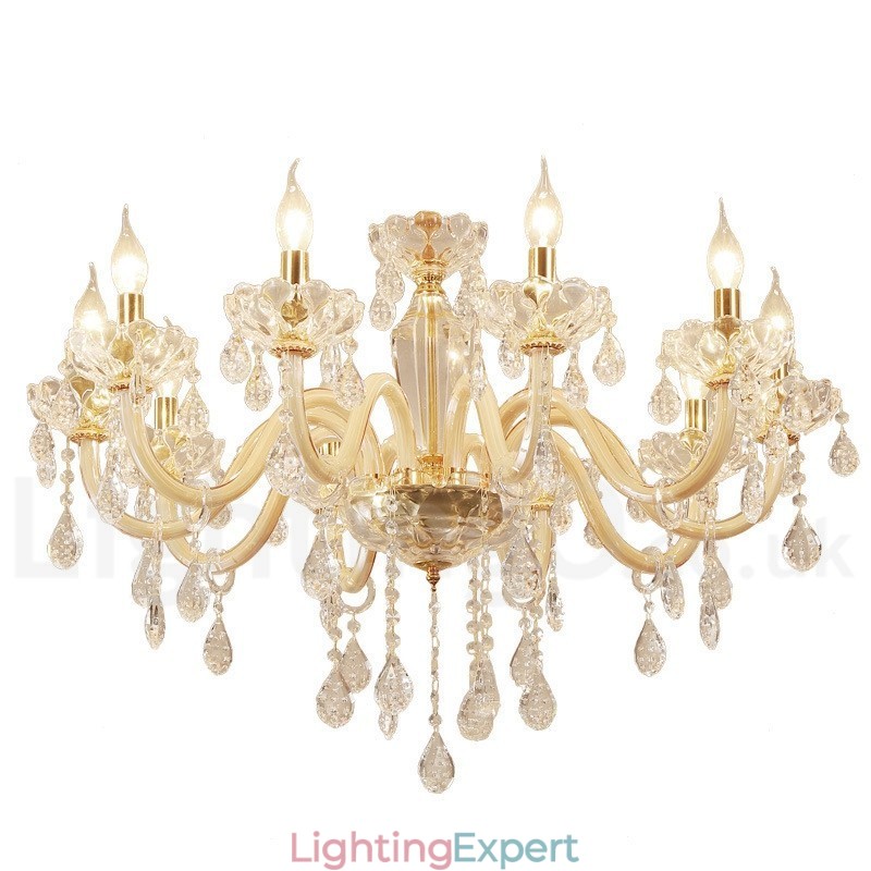 Gold Chandelier with Clear Crystal Candle Chandelier