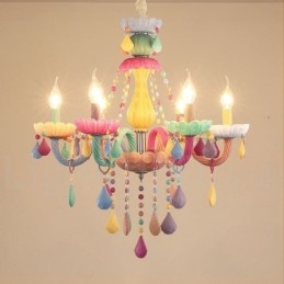 Macaron 6 Light Chandelier with Multi Colours Crystal Candle Mini Style for Kid's Children