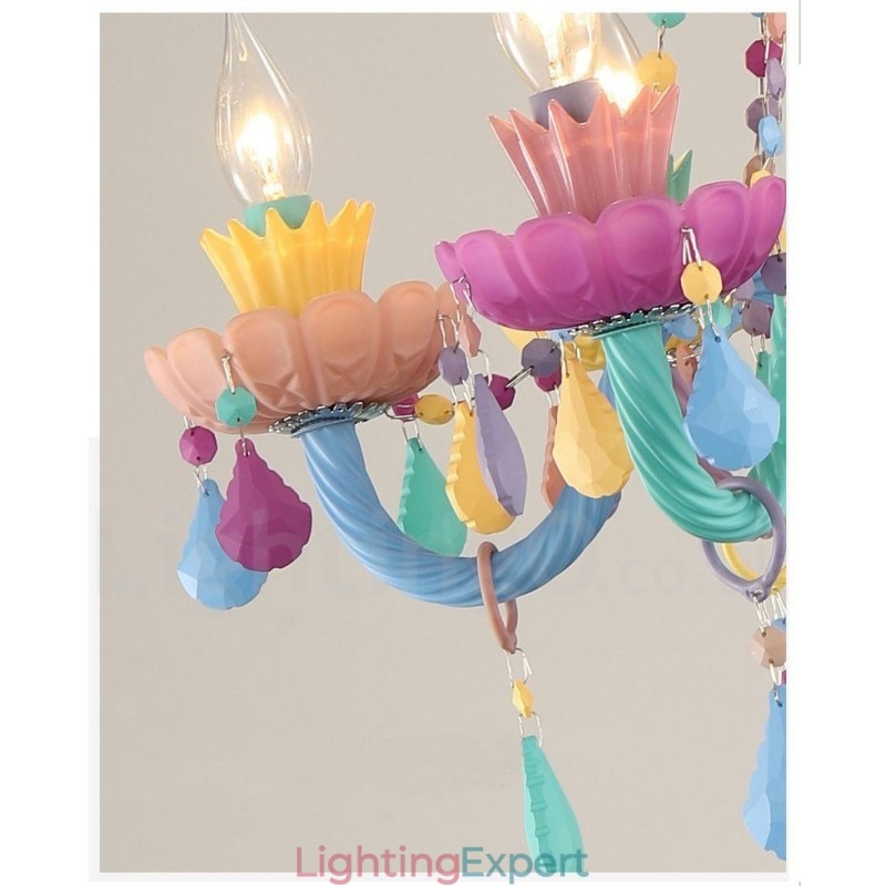 Macaron 6 Light Chandelier with Multi Colours Crystal Candle Mini Style for Kid's Children