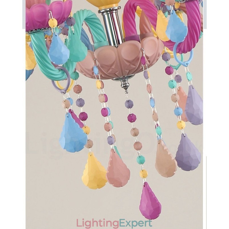 Macaron 6 Light Chandelier with Multi Colours Crystal Candle Mini Style for Kid's Children