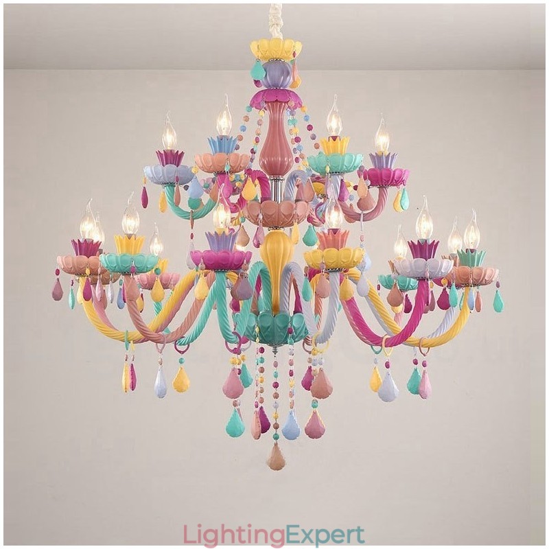 Macaron 18 (12+6) Light Chandelier with Multi Colours Crystal Candle Mini Style for Kid's Children