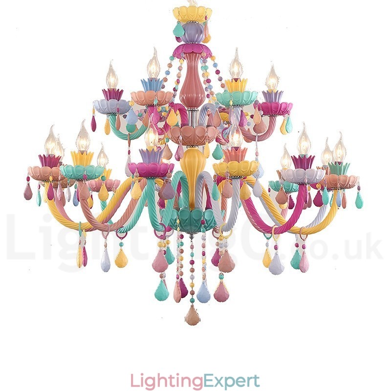 Macaron 18 (12+6) Light Chandelier with Multi Colours Crystal Candle Mini Style for Kid's Children