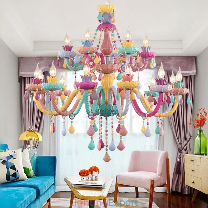 Macaron 18 (12+6) Light Chandelier with Multi Colours Crystal Candle Mini Style for Kid's Children