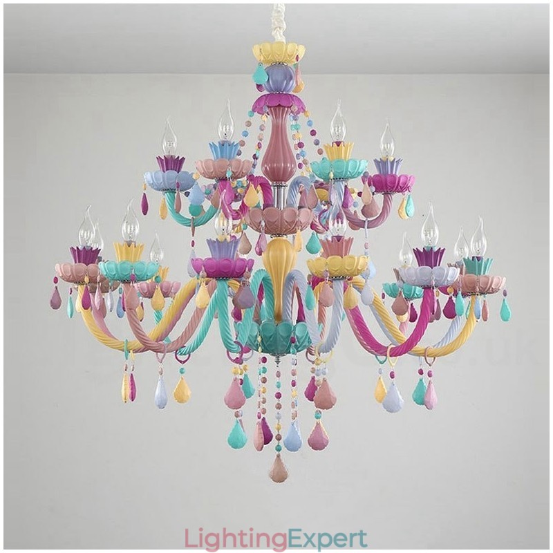 Macaron 18 (12+6) Light Chandelier with Multi Colours Crystal Candle Mini Style for Kid's Children