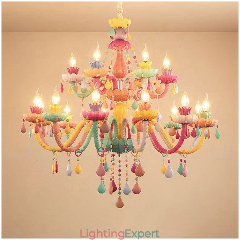 Macaron 18 (12+6) Light Chandelier with Multi Colours Crystal Candle Mini Style for Kid's Children