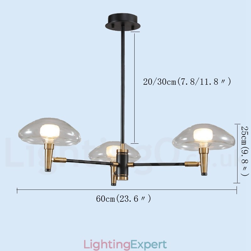 3 Light Mini Style Uplight Electroplated Painted Finish Chandelier with Glass Shades
