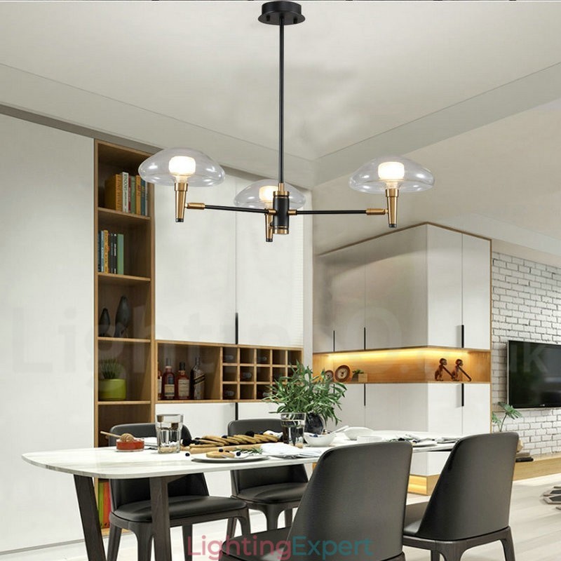 3 Light Mini Style Uplight Electroplated Painted Finish Chandelier with Glass Shades