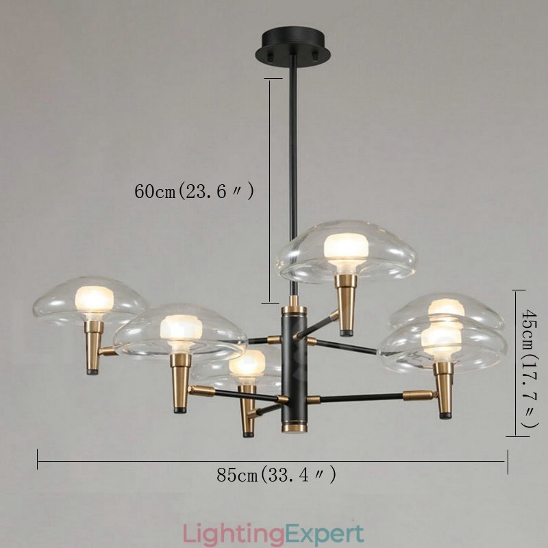 6 Light Uplight Electroplated Painted Finish Chandelier with Glass Shades