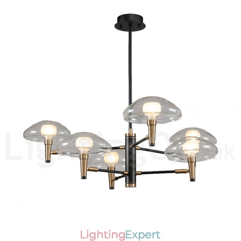 6 Light Uplight Electroplated Painted Finish Chandelier with Glass Shades