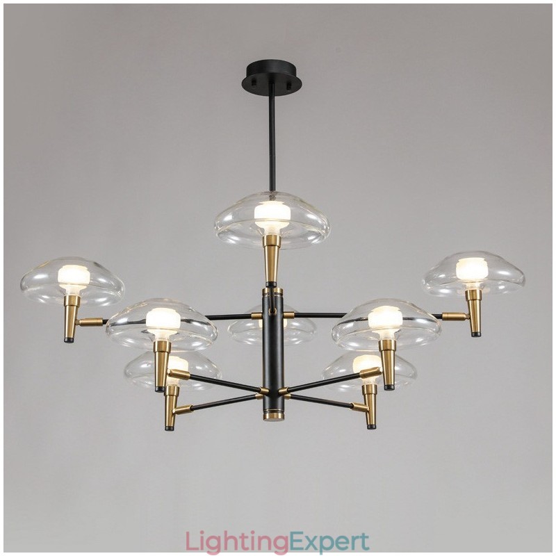 8 Light Uplight Electroplated Painted Finish Chandelier with Glass Shades