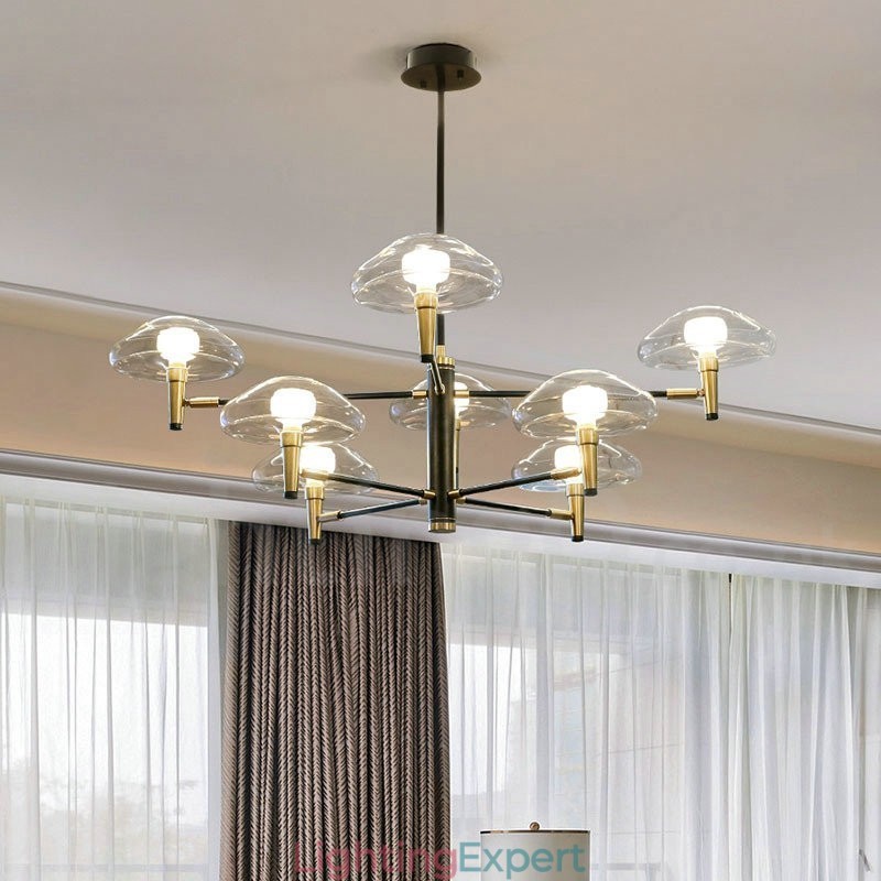 8 Light Uplight Electroplated Painted Finish Chandelier with Glass Shades