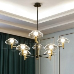 8 Light Uplight Electroplated Painted Finish Chandelier with Glass Shades