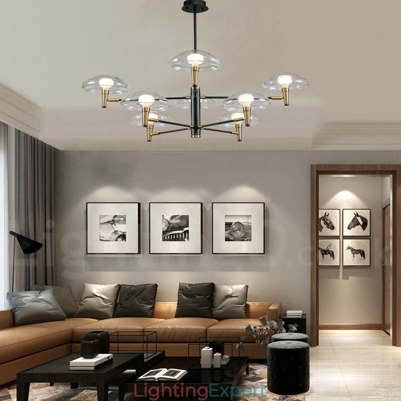 8 Light Uplight Electroplated Painted Finish Chandelier with Glass Shades