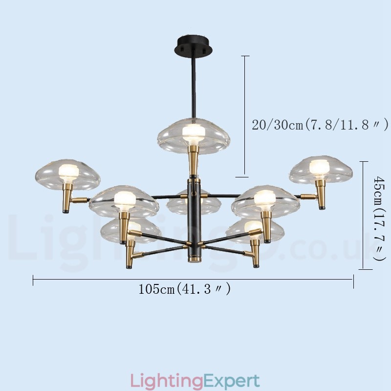 8 Light Uplight Electroplated Painted Finish Chandelier with Glass Shades