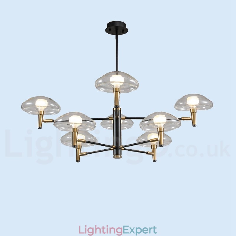 8 Light Uplight Electroplated Painted Finish Chandelier with Glass Shades