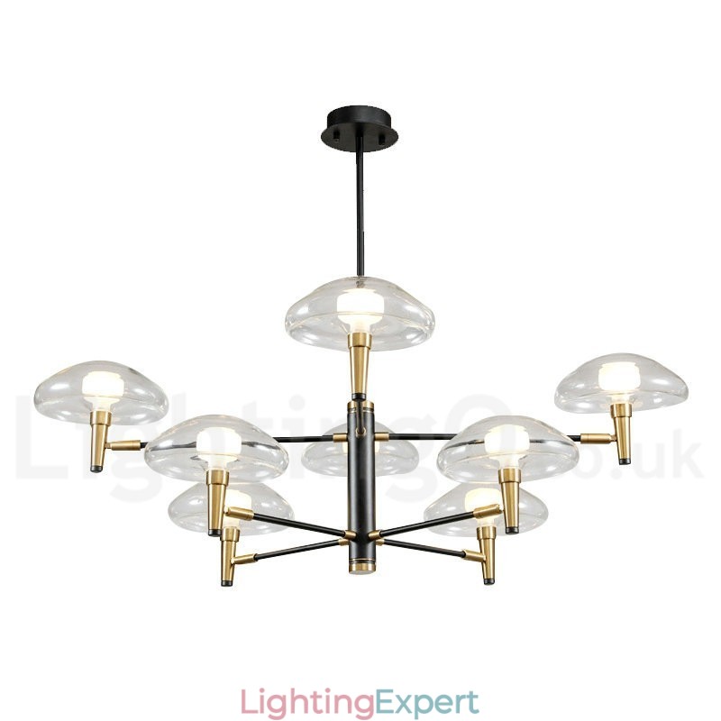 8 Light Uplight Electroplated Painted Finish Chandelier with Glass Shades